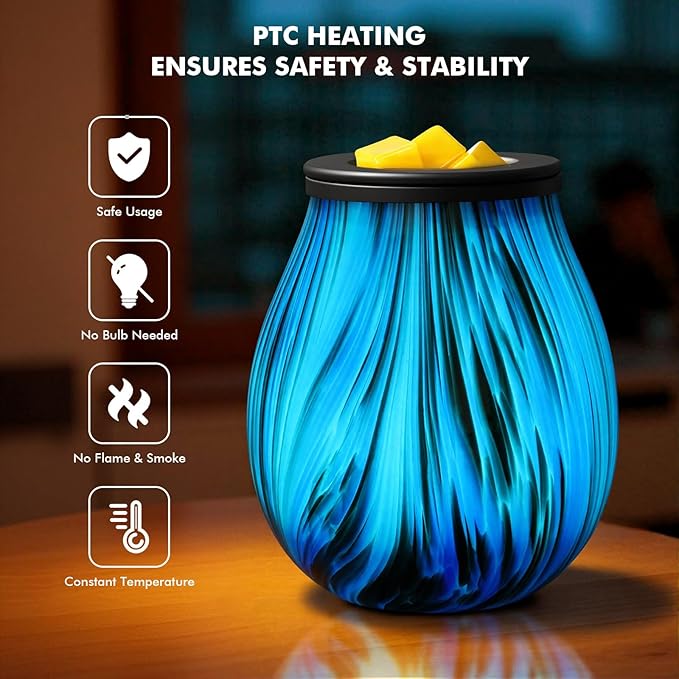Wax Melts Warmer Candle Warmer - Art Glass Wax Warmer for Scented Wax, Electric Wax Burner with Removable Silicone Dish 7 Colors Light Changing Wax Melter for Home and Office Decor & Gift for women