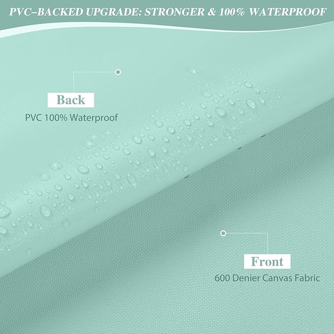 ANMINY 100% Waterproof Outdoor Fabric 10 Yards, 58" W 600D Marine Canvas Fabric with PVC Backing, Ripstop Upholstery Material by The Yard for Furniture Boat Covers Tent Awning, Aqua