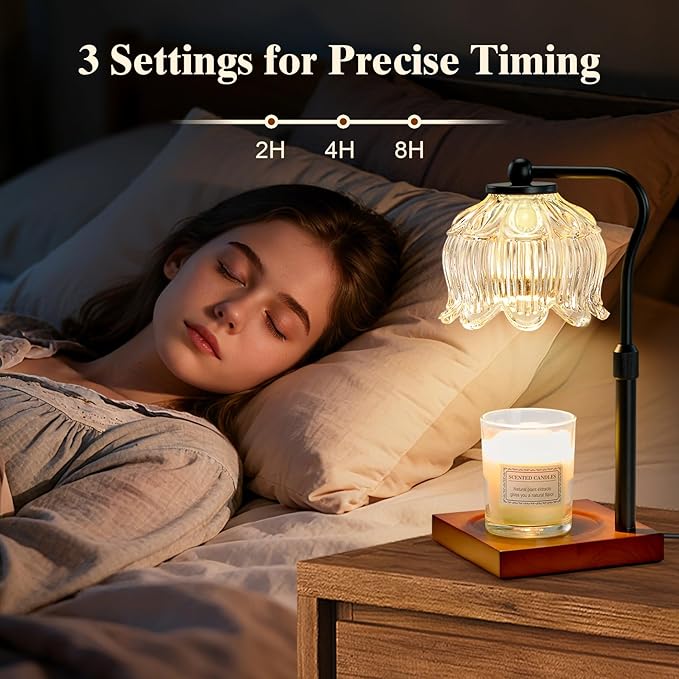 Shevvi Candle Warmer Lamp with Timer, Dimmable Candle Warmer for Jar Candles, Gifts for Women Mom, Height Adjustable Wax Melt Warmer, House Warming Birthday Gift, New Home Decor, Walnut Wood