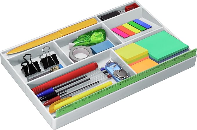 Acrimet Desk Drawer Organizer Tray with 8 compartments Bin Multi-Purpose for Desk Supplies and Accessories (Plastic) (White Color)