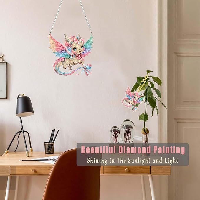 Masendp Dragon Diamond Painting Double-Sided Wall Hanging Set, DIY Irregular Shaped Rhinestone Window Decoration Set, Suitable for Home and Garden Wall Decoration Gifts