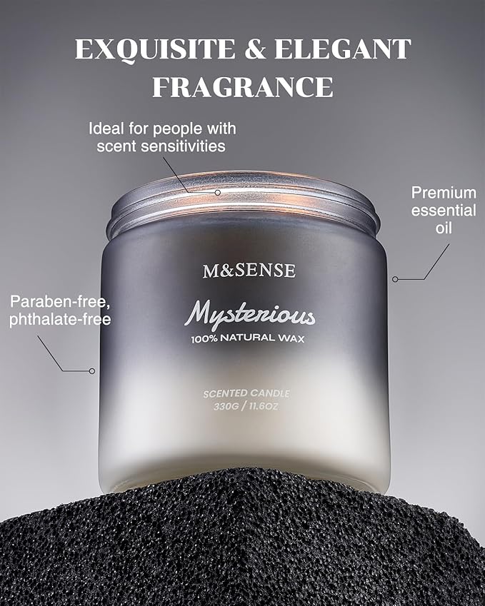 M&SENSE Pepper Lavender Scented Candles for Men, 2 Wick 11.6oz 70 Hours Slow Burning Natural Soy Wax for Fall, Organic Black Masculine Candles Home Fragrance Holiday Gift for Him