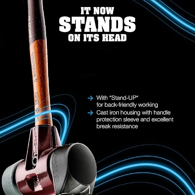 Halder Simplex Soft-Faced Mallet 3028.280 – Medium-Hard "Stand-Up" Rubber Insert, Nylon Insert, Cast Iron Housing with Handle Protection Sleeve, Varnished Wooden Handle, 80mm, 6.5 lbs.