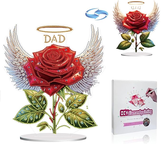 ARTopet DIY Diamond Desktop Ornament PET Irregular Shape Special Shaped Crystal Double Sided Pattern Single Sided Drill Diamond Art Painting Tabletop Home Ornaments Decor-Father's Day Roses