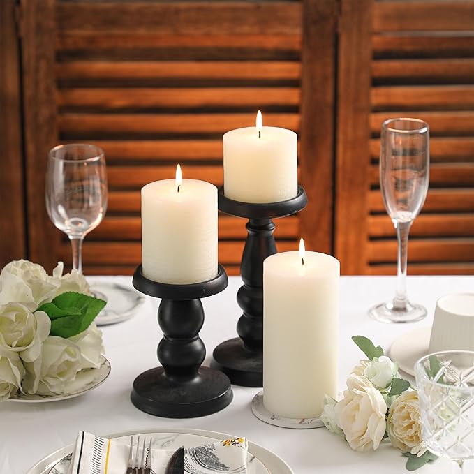 3x4 Inch White Pillar Candles - Set of 3, Hand-Poured Unscented, Long Burning, Smokeless Dripless for Dinner Table, Wedding, Home, Bathroom, Rustic Decor