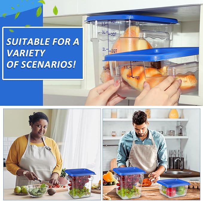 Yungyan 16 Pcs Restaurant Food Storage Containers with Lids Set 2Qt and 4Qt Commercial Restaurant Square Storage Containers Clear Food Cereal Container for Kitchen Freezer (Blue Lids)