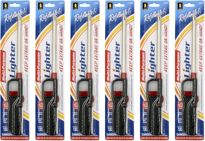 6 Pack BBQ Grill Lighter Refillable Butane Gas Candle Fireplace Kitchen Stove Long