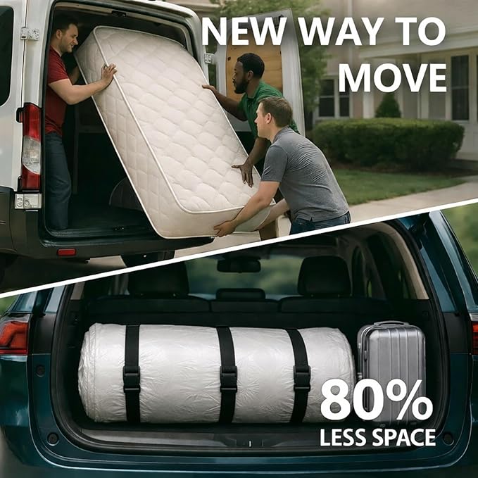 Mattress Vacuum Bag for Moving and Storage – Heavy Duty Compression Bag with Straps, Vacuum Bag for Memory Foam Mattress (Queen/Full)