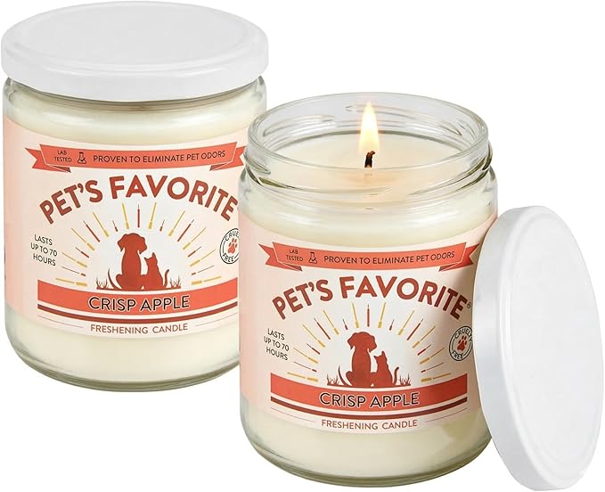 Pet's Favorite Pet Odor Candle, Clean Burning, Long Lasting Apple Scented Candle with a Natural Fiber Wick and 70 Hour Burn Time, Crisp Apple - Pack of 2