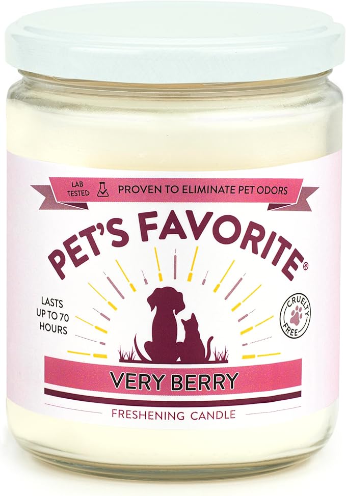Pet's Favorite Pet Odor Candle, Clean Burning, Long Lasting Scented Candles with a Natural Fiber Wick and 70 Hour Burn Time, Very Berry