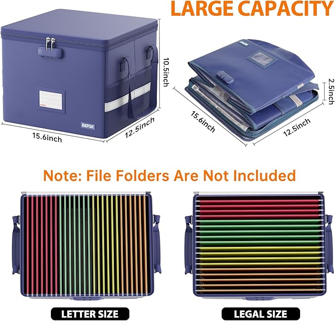 ENGPOW 5200°F File Box Fireproof Document Box with Lock,Heat Insulated Collapsible File Storage Organizer Box with Handle,Portable Home Office File Cabinet for Hanging Letter/Legal Size Folder, Blue