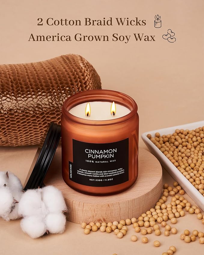 M&SENSE Ceylon Cinnamon Pumpkin Scented Candles for Home, 70 Hours Long Lasting Slow Burning 11.6oz Soy Natural Candle for Easter Holiday Birthday Gifts