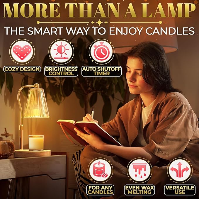 Candle Warming Lamp with Timer & Dimmer – Adjustable Height & Brightness Flameless Lamp Candle Warmer for Jar Candles – Mothers Day Gifts for Mom, Housewarming Gifts for Women & Stylish New Home Decor