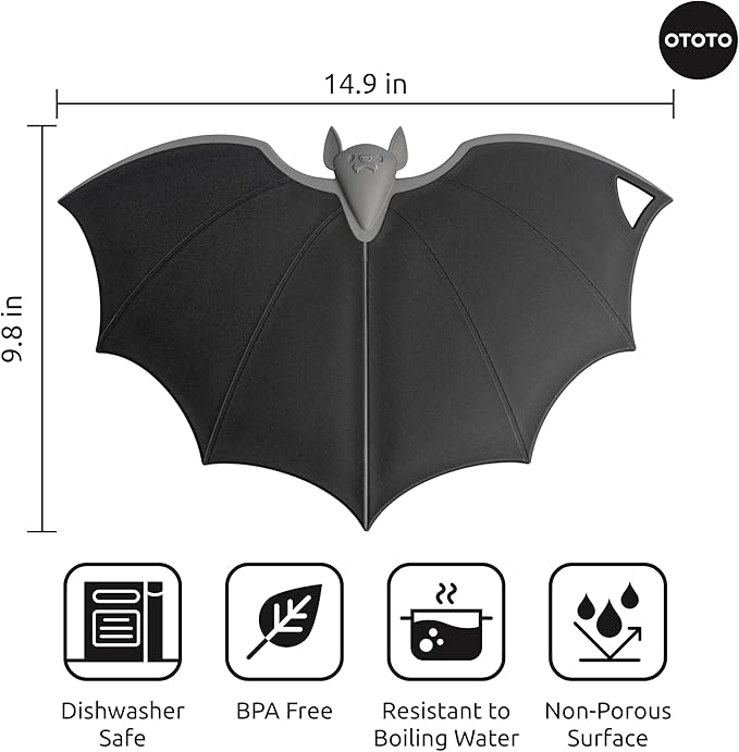 OTOTO Cutting Board - Wooden & Plastic Cutting Boards for Kitchen, Fun & Spooky Kitchen Gadgets, Housewarming & Goth Gifts, Dishwasher Safe (Bat, Plastic)