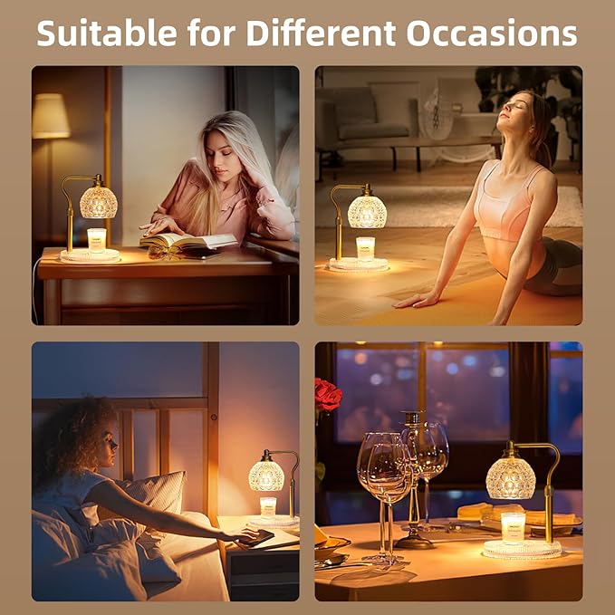Candle Warmer Lamp with Timer & Dimmer, Glass Lamp Candle Warmer for Jar Candles, UPGRATED with 3 Bulbs, Height Adjustable Electric Wax Warmer for Elegant Home Decor (Crystal Clear)