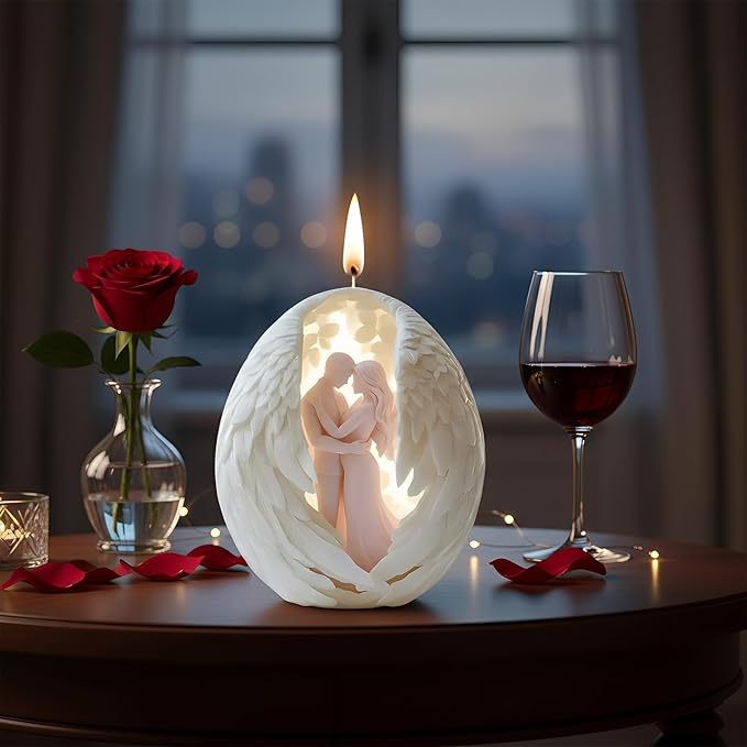Valentine’s Day Candle Mold for Candle Making, 3D Romantic Couple Wings Silicone Mold for Resin Casting DIY Plaster Polymer Clay Home Decoration