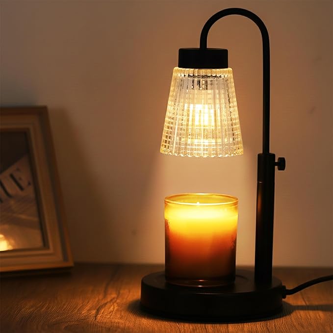 Black Candle Warmer Lamp with Timer – 4 Level Dimmable Wax Melter, Adjustable Height Electric Candle Light Warmer | Modern Minimalist Flameless Candle Lamp for Home Décor & Jar Candles
