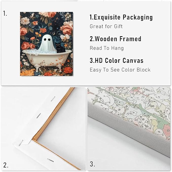 VIGEGU Ghost Black Cat Paint by Numbers Kit for Adults with Framed,Halloween Paint by Number DIY Adult Paint by Number Kits for Wall Decor 10x12in