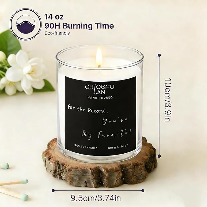 Sentimental Motivational Jasmine Candle 400g - for The Record, You are My Favorite Premium Essential Oil Candle, Long-Lasting Floral Scent for Relaxation, Valentine’s Day & Housewarming Gifts