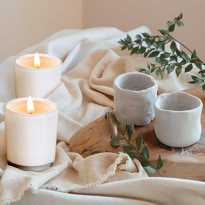 Thick Candle Jars for Making Candles 16 Pcs, 7 OZ Empty Jars with Wood Lids for Candle Making, Sample Container, Inner White