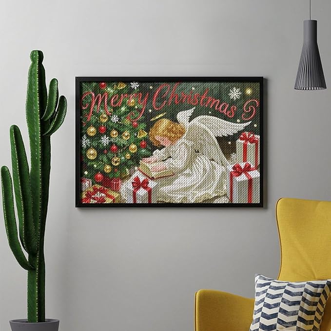 AIVKIEJK Diamond Painting Kits for Adults - Merry Christmas Angel Welcome Painting DIY 5D Full Drill Diamond Dots Paintings with Diamonds Gem Art and Crafts Home Decor 8"x12"
