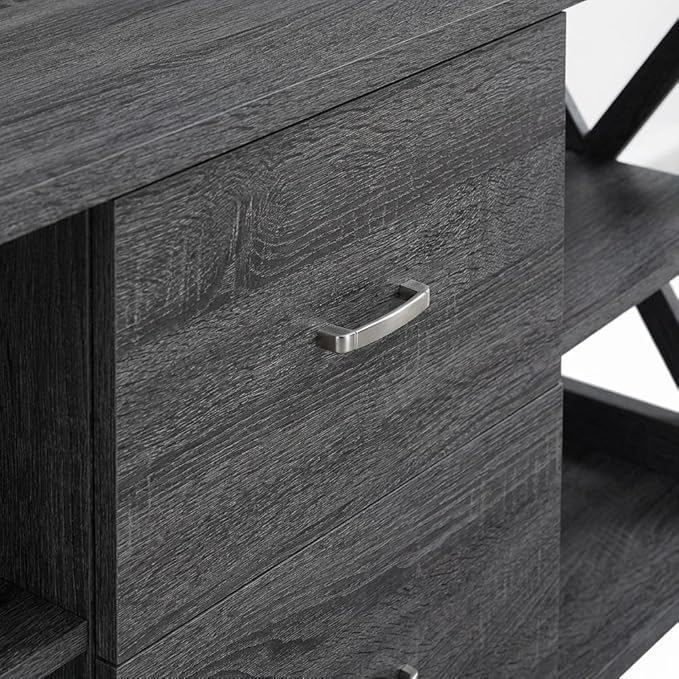 Furnifact Gray Deluxe 2 Drawer TV Stand with Shelves for Up to 55-Inch TVs, Transitional Coastal Style, Particle Board MDF Construction