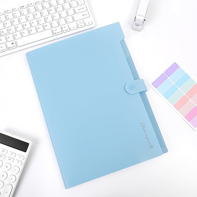 SKYDUE Expanding File Folder with 5 Pockets, Accordion File Organizer,Portable Receipt Paper Documents Organizer,Letter Size Filing Folder School Office Supplies,Lightblue