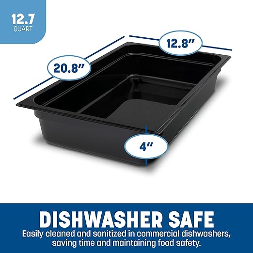 Carlisle FoodService Products 10401B03 High-Heat Full-Size Food Pan, 12.7 qt. Capacity, 20-3/4" x 12-3/4" x 4", Black (Case of 6)