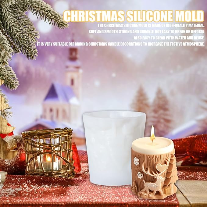 Elk Candle Moulds for Candle Making, Deer Pattern Pillar Candle Mold, Christmas Reindeer Silicone Mold for Soy Wax Candle, Aromatherapy Candle, Gypsum, Plaster, Home Decor (Elk Molds)