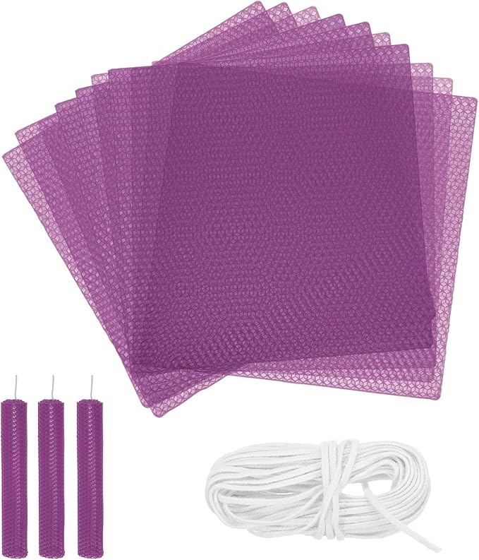 MECCANIXITY Beeswax Candle Making Kit,8x8 Inch 10pcs Purple Beeswax Candle Sheets with 1pcs Cotton Wick for DIY Craft Gift Making
