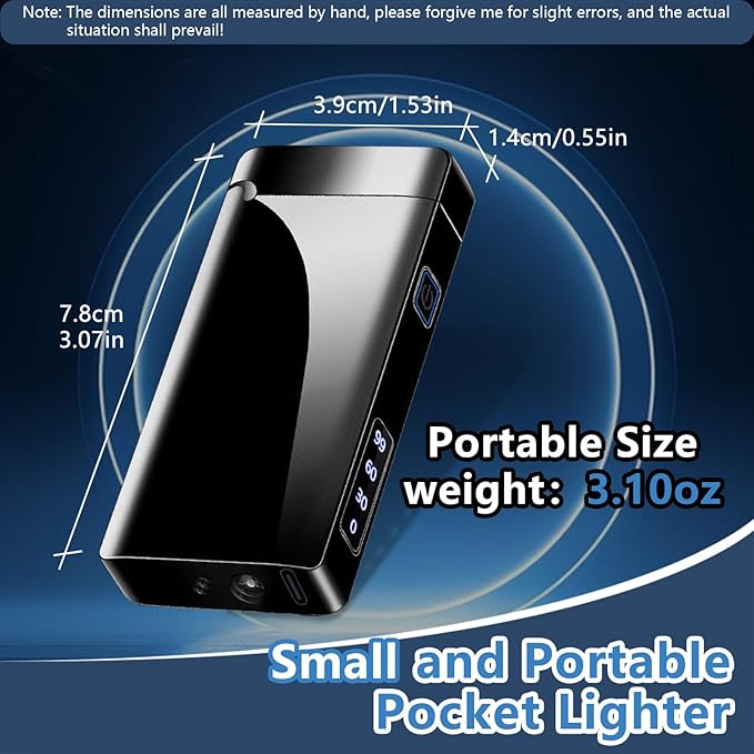 Electric Lighter USB Type-C Rechargeable Plasma Arc Lighter, High Power Flame Torch Lighter Windproof with LED Battery Indication Candle, Incense, Camping Gifts (Ice Black, 220mAh)