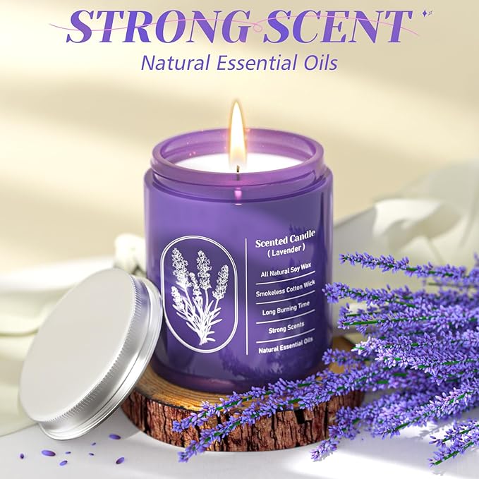 WarmEmbrace Lavender Scented Candles for Women, 7.5 oz Highly -Scented Soy Candle for Home Scented, Birthday Valentines Gifts for Mom & Girlfriend, Housewarming Gift
