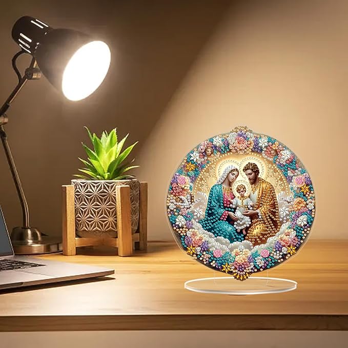 ZeeLionArt Tabletop Diamond Art Painting Kit for Adult,Christmas The Birth of Jesus DIY Special Shaped Rhinestone Desk Placement Ornament,Home Stand Up Gem Painting Craft Kit,Gift,Double Sided.