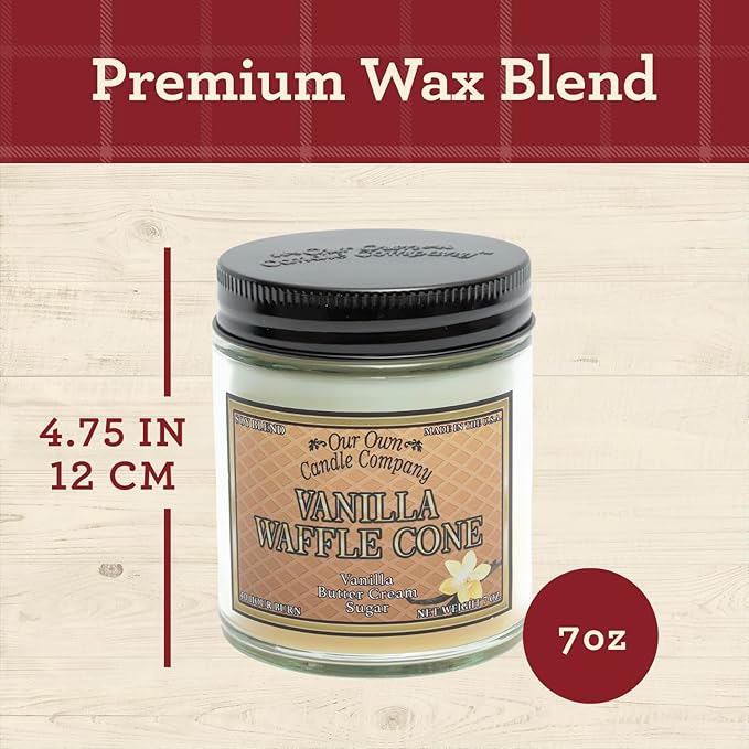 Our Own Candle Company, Vanilla Waffle Cone Scented Mason Jar Candles, 40 Hour Burn Time, 7 Ounces (3 Pack)