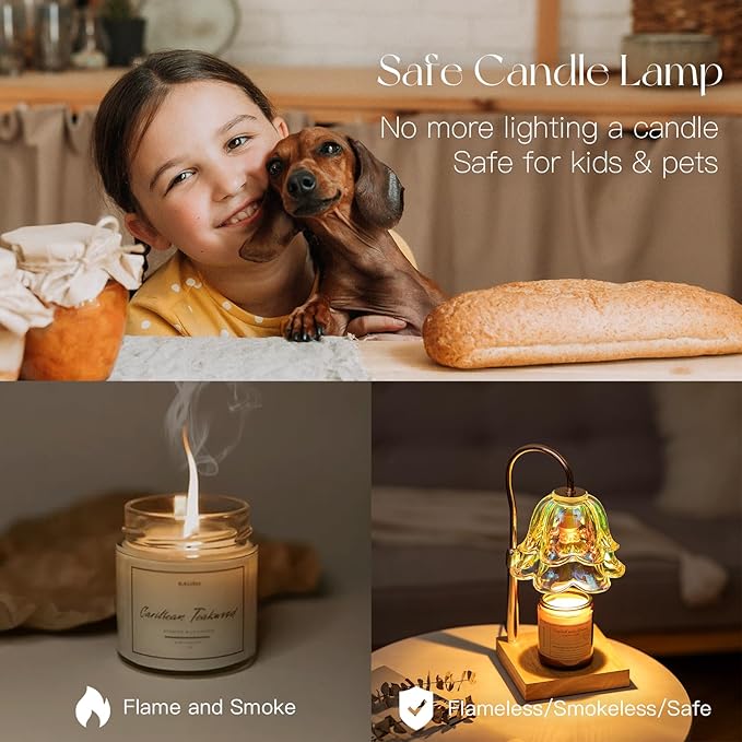 Candeldo Candle Warmer Lamp with Timer: Iridescent Flower Candle Warming Lamp with 2 Bulbs Height Adjustable Wax Warmer Dimmable Home Decor Mom Birthday Gift for Women