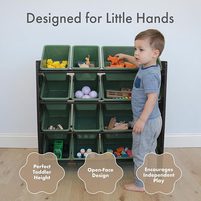 Humble Crew Kids Toy Storage Organizer with 12 Plastic Bins, Camo – Removable Bins for Playroom, Bedroom, Toddler Furniture for Boys and Girls Ages