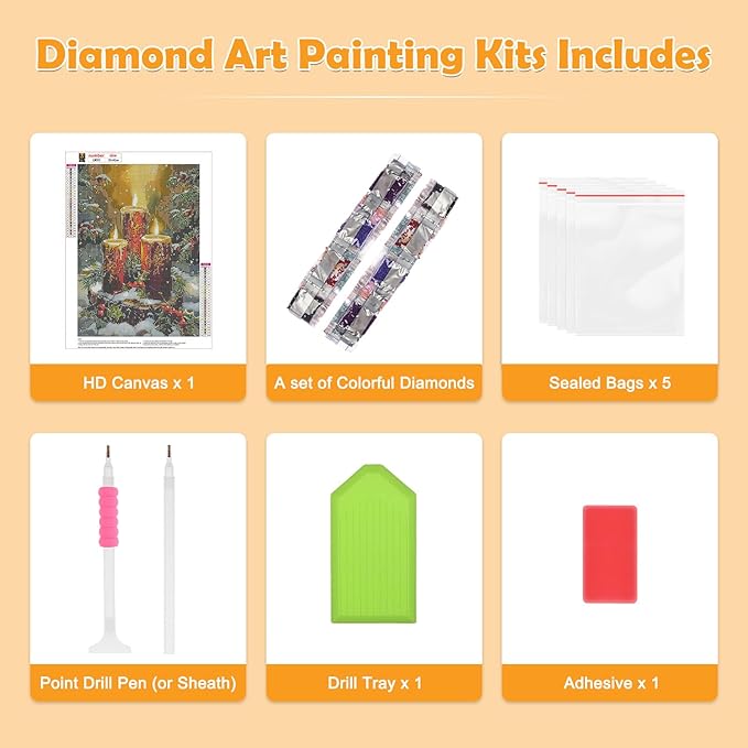 MOGTAA Christmas Diamond Art Kits for Adults, 5D Full Drill Christmas Candle Diamond Painting Kits for Adults Beginner, DIY Round Diamond Dots for Adults, Gem Art for Home Wall Decor 12 X 16 Inch