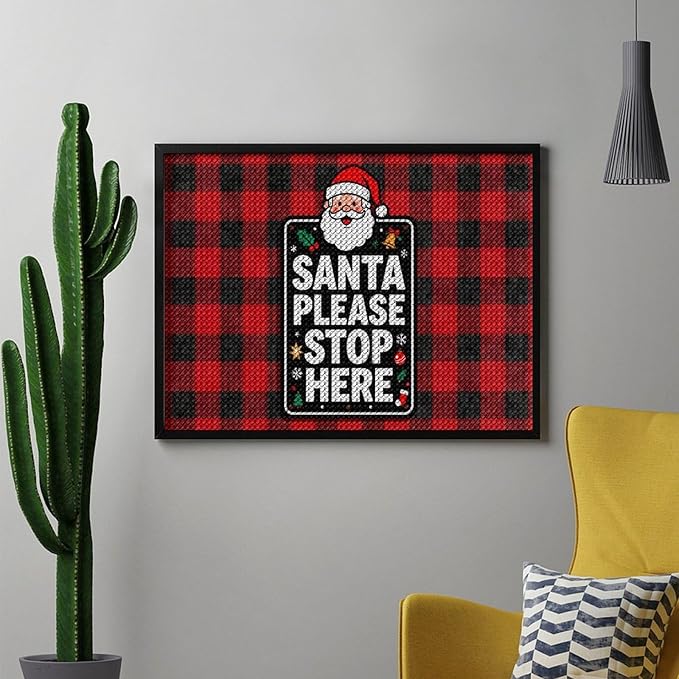AIVKIEJK Diamond Painting Kits for Adults - Holly & Stars, Santa Please Stop Here Painting DIY 5D Full Drill Diamond Dots Paintings with Diamonds Gem Art and Crafts Home Decor 12"x16"