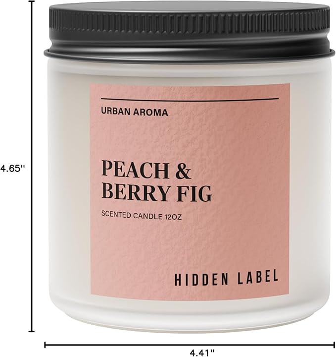 Hidden Label Peach Berry Fig Scented Candle, 12oz Natural Soy Wax, 2 Wick Aromatherapy for Home, 70hours Non Toxic, Clean Burn, Long Lasting, Premium Scents for Relaxation & Stress Relief,Gifts