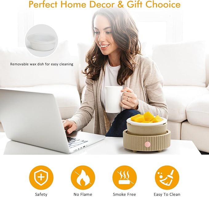 Wax Melt Warmer with Timer & Silicone Dish, Ceramic Fragrance 4-in-1 Oil Burner Electric Candle Wax Melter for Home Office Bedroom Fragrance, Home Décor and Gift Choice