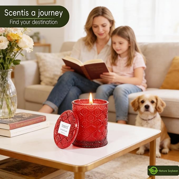 Red Rose Scented Candle for Mother's Day, Soy Wax Scented Candles for Women, Large Jar Candle | 50 Hours Burning Aromatherapy Candles Home Fragrance Candles Gift
