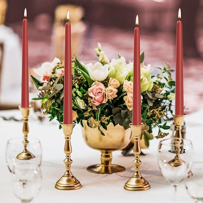 KONNI 0.87×10 Inch Dark Red Taper Candles, Unscented and Smokeless Tall Candlesticks, 10 Pack Tapered Candles with Cotton Wicks, Long Burning, Ideal for Weddings, Dinner Parties, and Home Décor