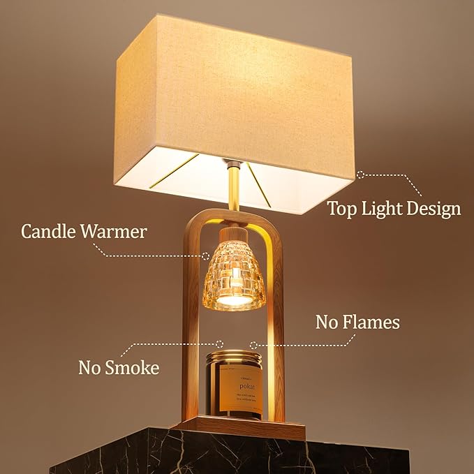 PoKat Electric Candle Warmer Lamp Farmhouse, Wood-Like Candle Lamp Warmer with Timer Dimmer, Wax Light Warmer Lamp Jar Candles, Table Lamp House Warming New Home Decor for Bed Living Room
