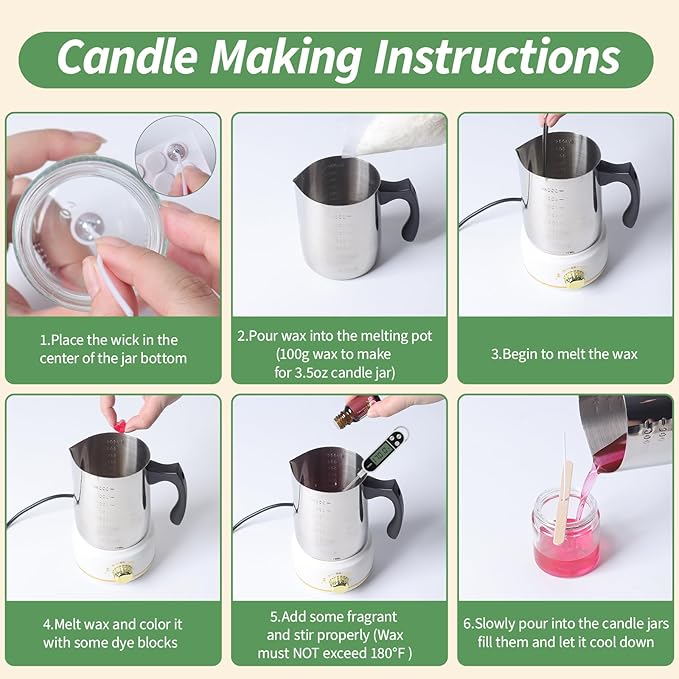 Aeraroma Candle Making Kit for Adults, Soy Candle Making Kit for Beginner - DIY Starter Candle Making Supplies with 900ml Candle Make Pouring Pot & Glass Jars, Perfect for Home Decorations