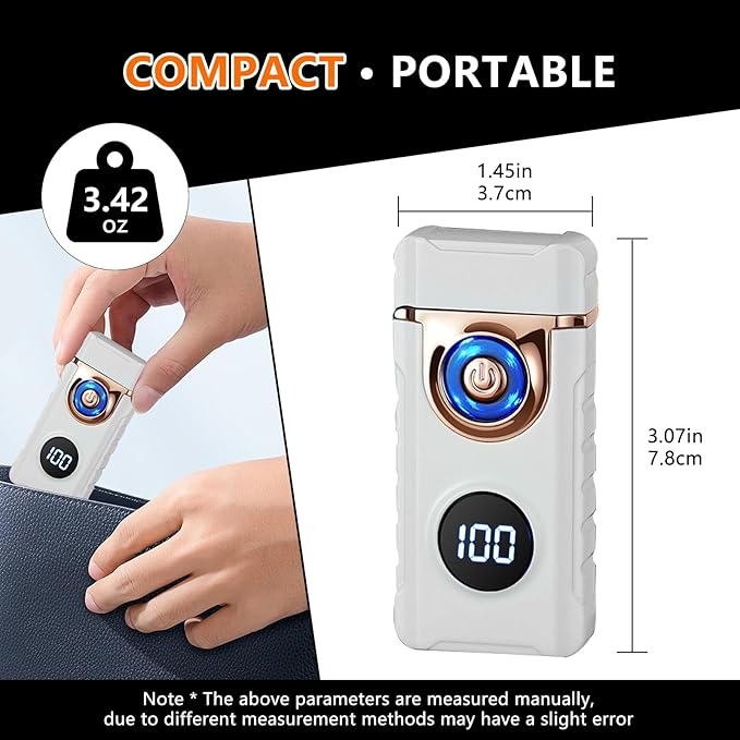 SKRFIRE Plasma Rechargeable Electric Lighter for Candle Arc Type C Electronic Torch Windproof Portable Metal Lighter with LED Power Display for Camping, Hiking, BBQ (Luminous White)