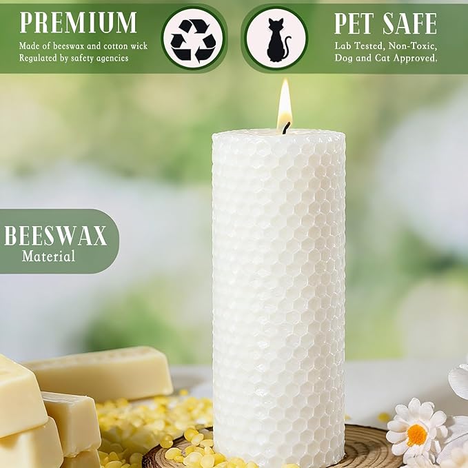 4 Pack White Beeswax Candles, Pure Natural Beeswax Pillar Candles-80 Hours Long Burning,Organic Bees Wax Candles for Home,Paryer,Parties,Unscented Dripless Smokeless Beeswax Candle Bulk 2x5in