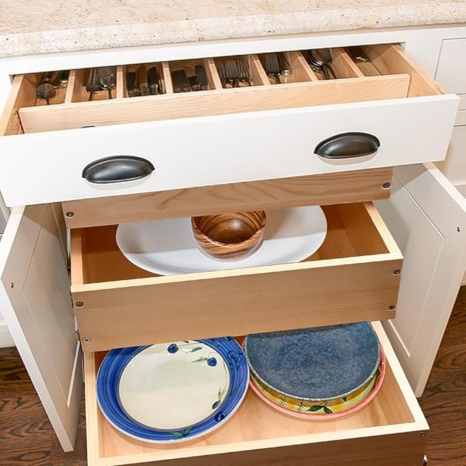 Mulush Pull Out Drawers For Cabinets, 14''W×21''D×19''H Soft Close Slide Out Wood Shelves Storage Organizer for Kitchen, 3-Tier, Finished, Heavy-Duty, Bottom Assembly