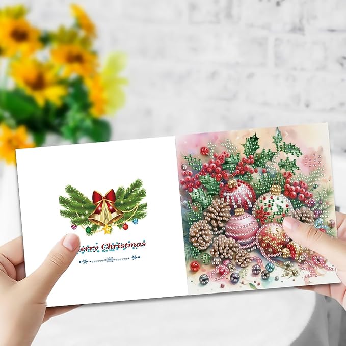 DoxQcs 5D Diamond Art Painting Greeting Cards Kit, DIY Cards for Blessings Congratulations Gifts, Greeting Card Set for Birthday Thanksgiving Day Christmas Halloween-Christmas