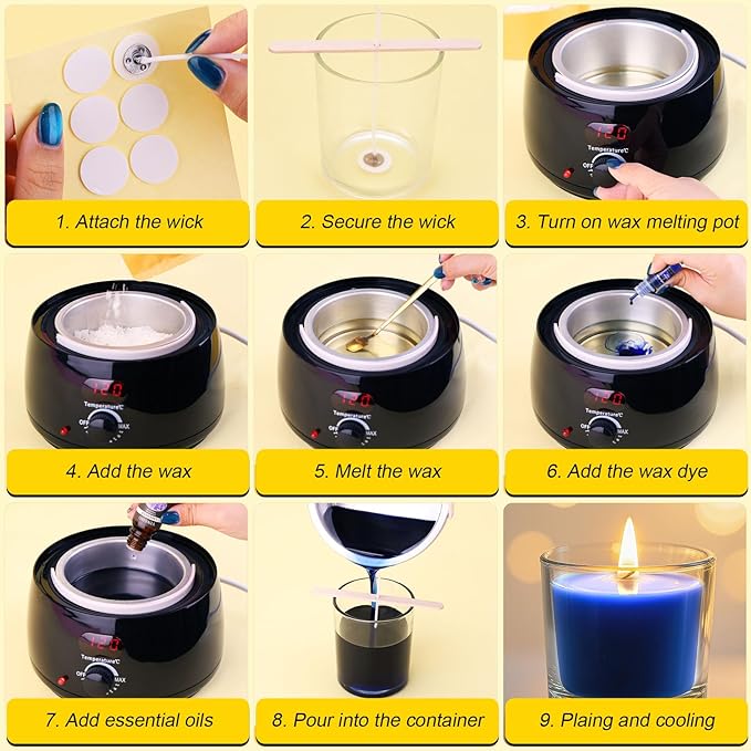 Candle Making Kit for Adults - 43 PCS Complete DIY Candle Making Supplies, Include Wax Melter, 1500G Soy Wax Beeswax, 8 Scents, 10 Dyes, 10 Jars, 20 Wicks & More - Great for Beginner, Home Decoration