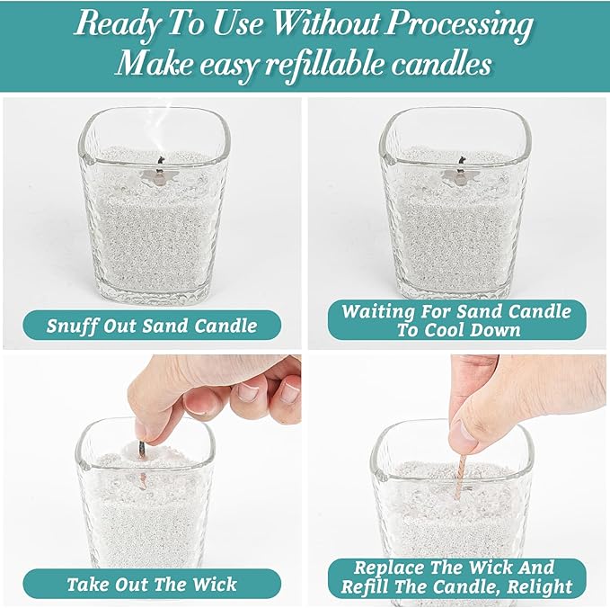 Sukh Snow Pearled-Candles with Wicks - DIY Snow Candle Wax with Wicks,Wax,Refillable for Making,Weddings,Partie (Silver)